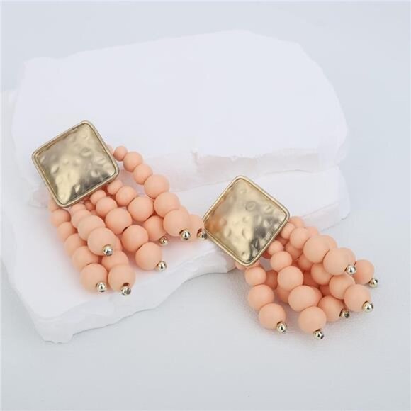 Boho Fashion Sexy Women Black Red Beads Geometry Earrings Statement Drop - Picture 11 of 14